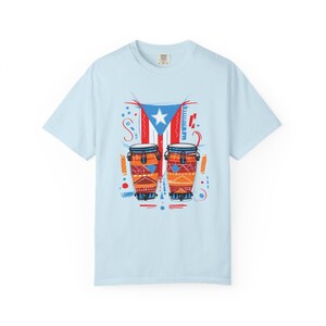Puerto Rican Conga Drum Graphic T Shirt | Comfort Colors Unisex Cotton Tee | Garment Dyed Music Shirt Chambray