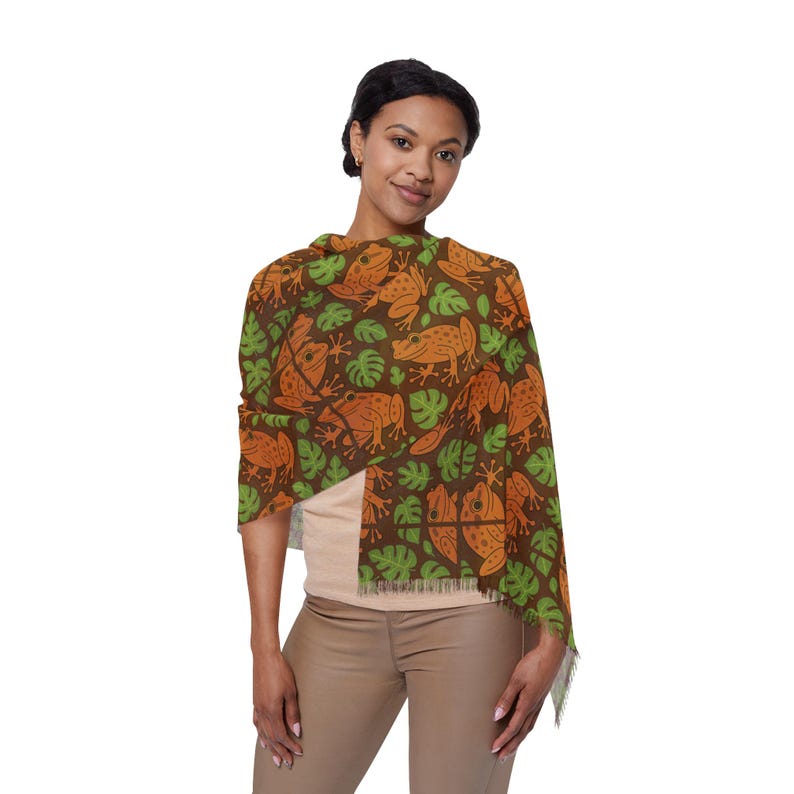 Spring Tiano Puerto Rican Cocqi Frog Light Scarf, Beautiful Green Brown Pattern ...