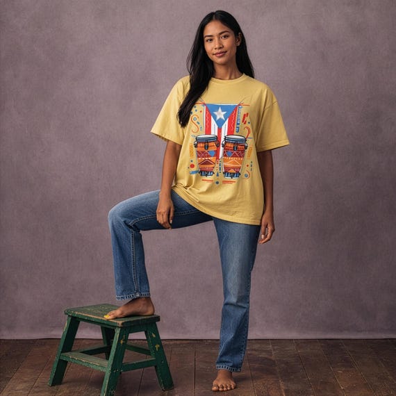 Puerto Rican Conga Drum Graphic T Shirt | Comfort Colors Unisex Cotton Tee | Garment Dyed Music Shirt