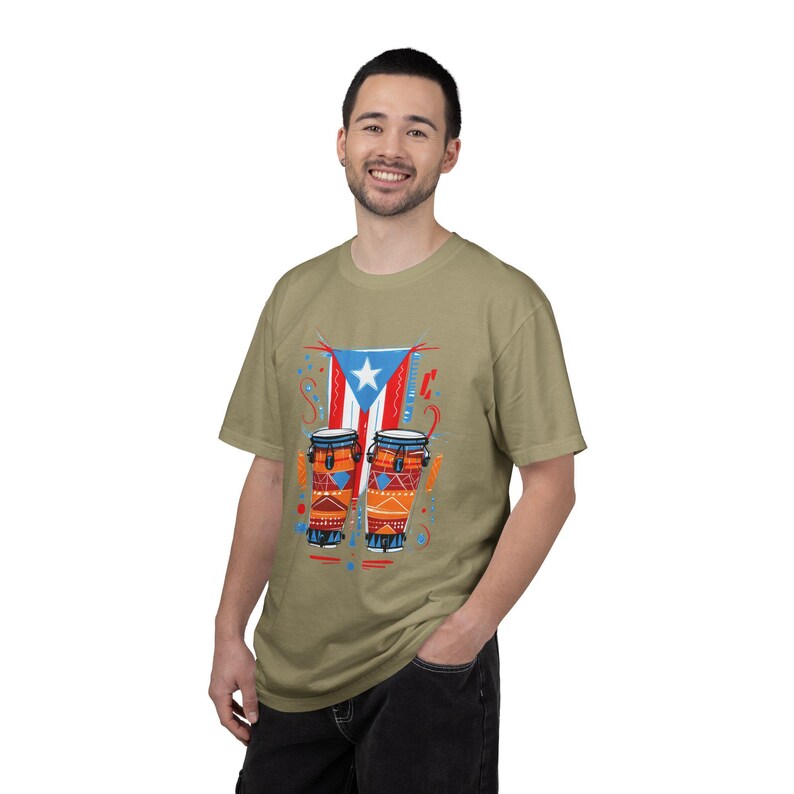 Puerto Rican Conga Drum Graphic T Shirt | Comfort Colors Unisex Cotton Tee | Garment Dyed Music Shirt image 14