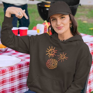 Taino Suns Unisex Hoodie, Unisex Hoodie with Taino Sun Symbols, Puerto Rican Taino Petroglyph Hoodie