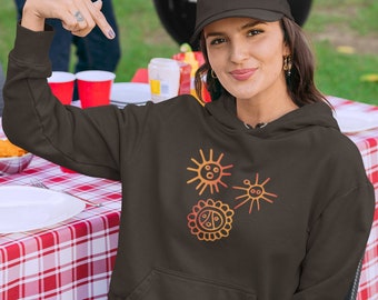 Taino Suns Unisex Hoodie, Unisex Hoodie with Taino Sun Symbols, Puerto Rican Taino Petroglyph Hoodie