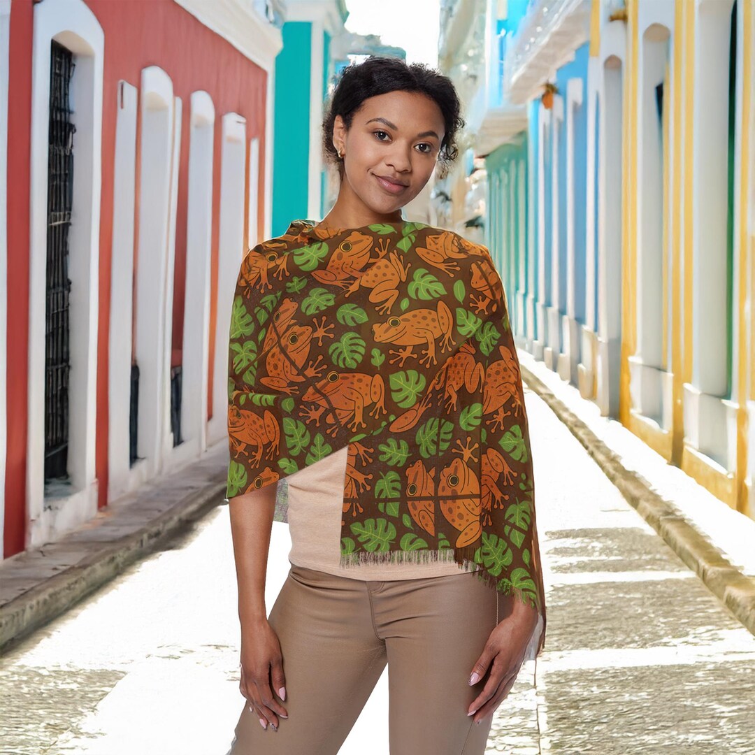 Spring Tiano Puerto Rican Cocqi Frog Light Scarf, Beautiful Green Brown Pattern ...