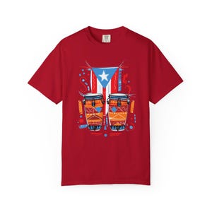 Puerto Rican Conga Drum Graphic T Shirt | Comfort Colors Unisex Cotton Tee | Garment Dyed Music Shirt Red