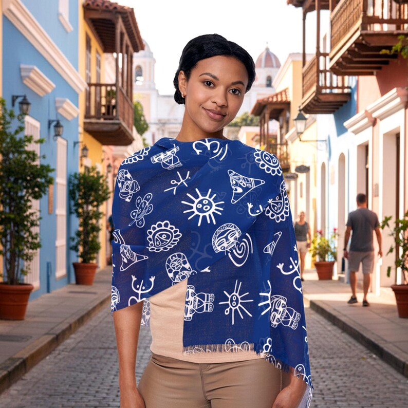 Spring Tiano Taino Symbol Light Scarf, Puerto Rican Pride Accessories, Spring Summer ...