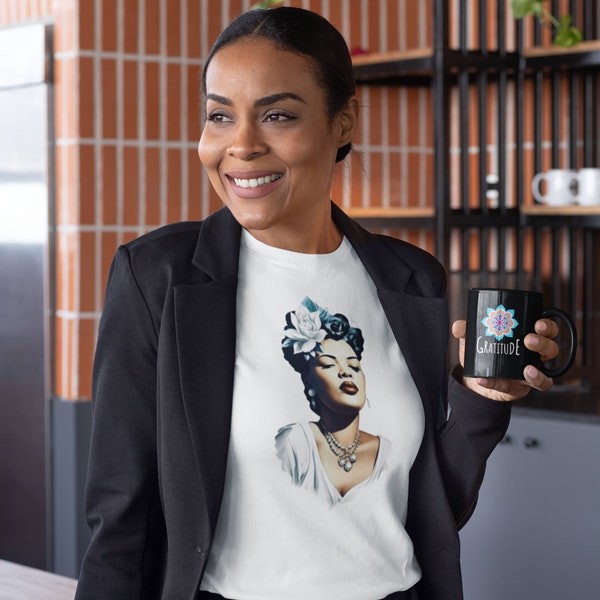 Women's Cotton T-Shirt with Iconic Billie Holiday Graphic - Vintage Jazz Music Tee