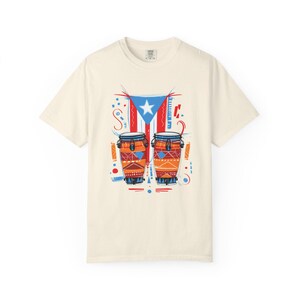 Puerto Rican Conga Drum Graphic T Shirt | Comfort Colors Unisex Cotton Tee | Garment Dyed Music Shirt Ivory