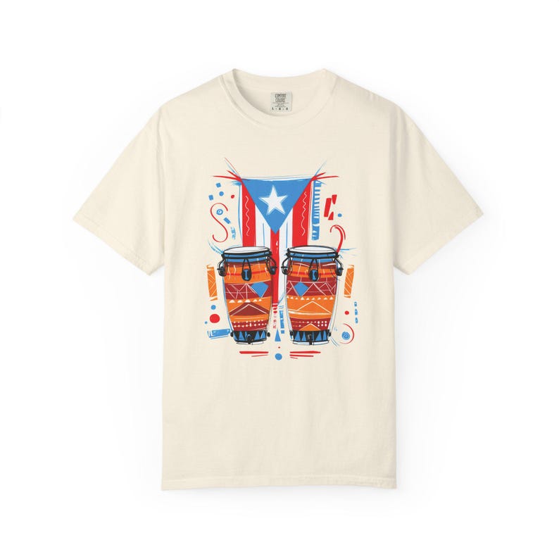 Puerto Rican Conga Drum Graphic T Shirt | Comfort Colors Unisex Cotton Tee | Garment Dyed Music Shirt Ivory