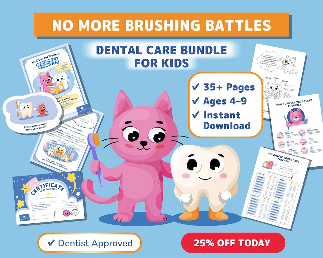 Kids Dental Care Bundle, Tooth Brushing Chart, Oral Hygiene Activity ...