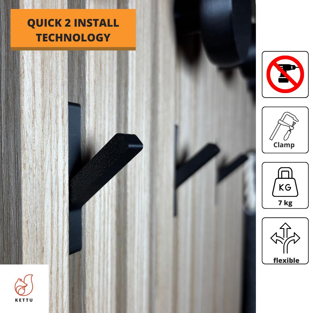 Quick2Install Single Hook Classic - Acoustic Panel Hook | 12 mm / 14 mm | Minimalism | Decoration | Wardrobe | Extra Strong | No Drilling