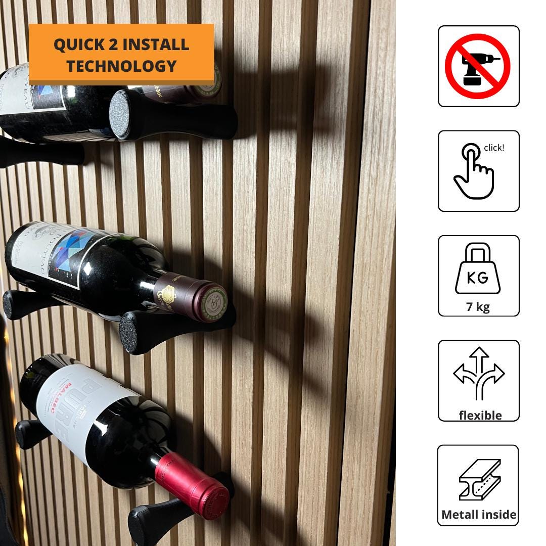 Set 6 Portabottiglie Da Parete In Metallo Per Vino Rosso - Espositori Minimal Design