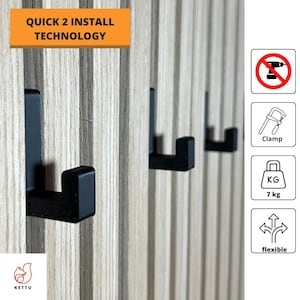 Quick2Install Square Single Hook - Acoustic Panel Hook | 12 mm / 14 mm | Minimalism | Decoration | Wardrobe | Extra Strong | No Drilling