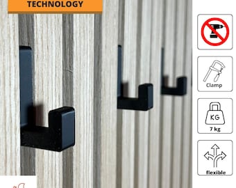 Quick2Install Square Single Hook - Acoustic Panel Hook | 12 mm / 14 mm | Minimalism | Decoration | Wardrobe | Extra Strong | No Drilling