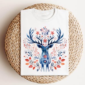 Scandinavian Nordic Reindeer Shirt,Scandinavian Folk Art Shirt,Christmas Reindeer Shirt,Cottagecore Boho Folk Art Shirt,Christmas Deer Shirt