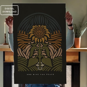 SONNENBLUME SCRIPTURE ART Christian Floral Große Wandkunst Zahlen 6 Sonnenblume Christian Art Schrift Peace Blessing | Digitaler Download