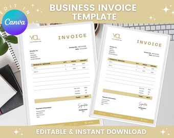 Editable Invoice Template | Business Receipt | Simple Invoice | Quotation & Payment Form | Gold Element Invoice PDF | Custom Invoice Design