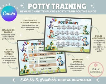 Dinosaur Potty Training Chart: Editable Dino Egg Adventure Potty Chart & Routine Guide (Printable)