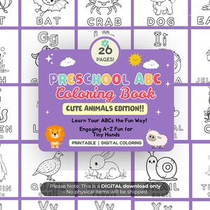 Livro de colorir ABC Animals com 26 páginas para prática de caligrafia pré-escolar, planilhas de alfabeto, coordenação motora fina, letras ABC para impressão, traçado ABC