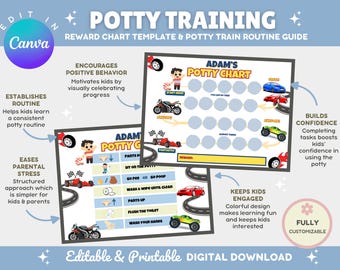 Editable Potty Training Chart | Printable Potty Chart | Toilet Training Guide | Potty Reward & Sticker Chart | | Car Truck Motorbike