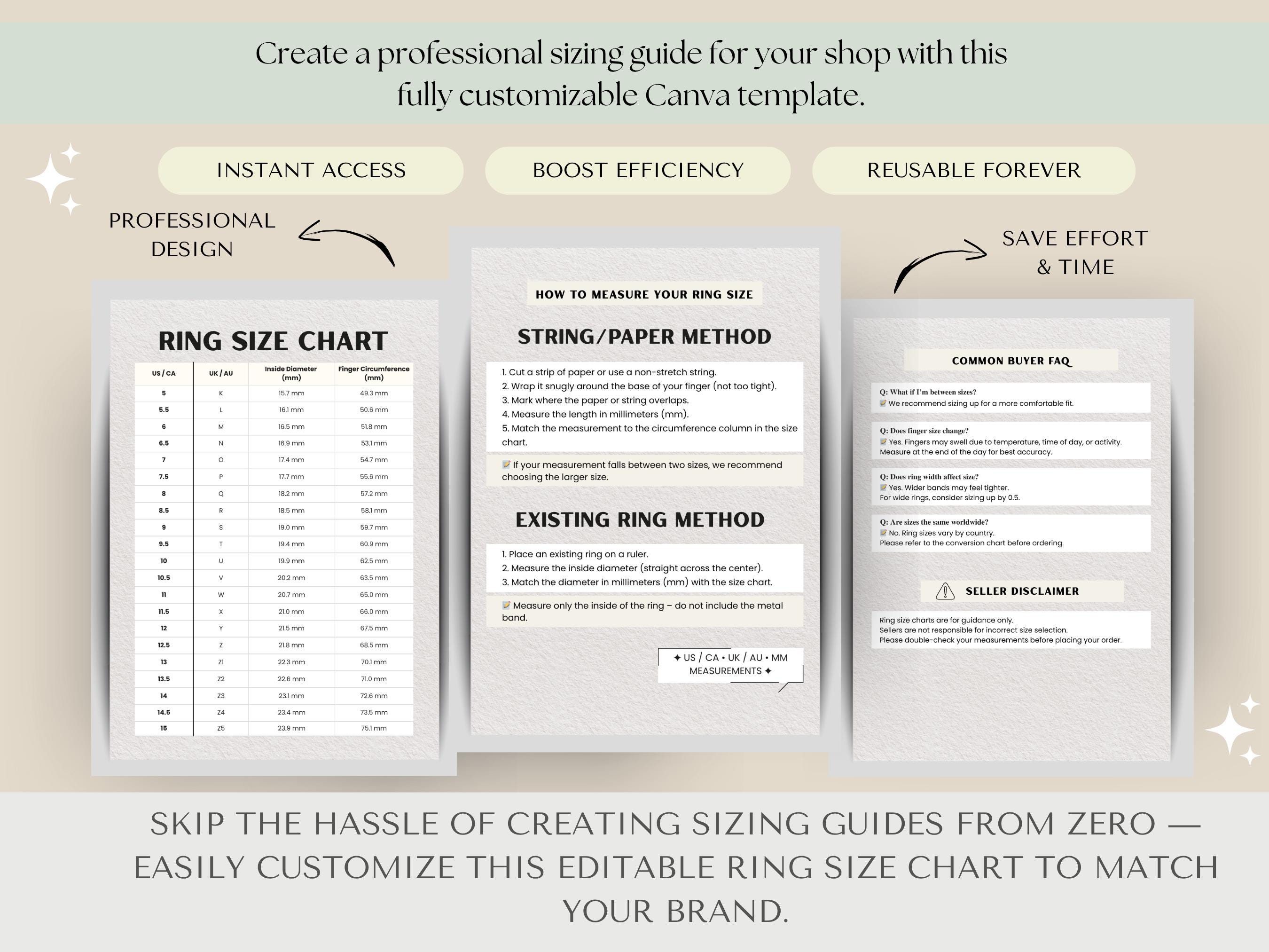 Ring Making Chart Editable Ring Size Chart Template | Printable Ring Sizer | Ring ...