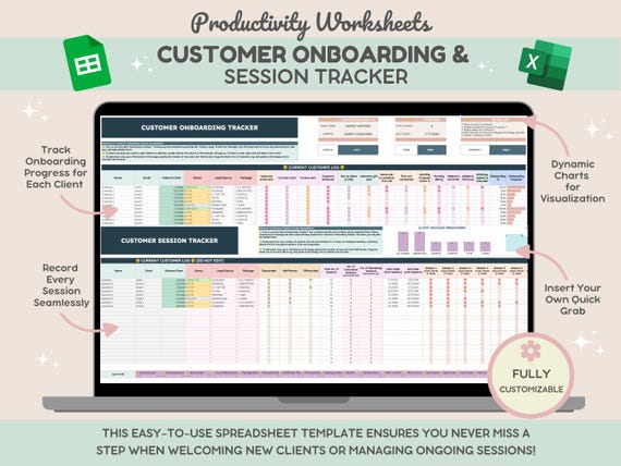 Customer Onboarding Tracker for Coaches | Client Session Management | Client Onboarding Checklist | CRM | Onboarding Spreadsheet, To Do List