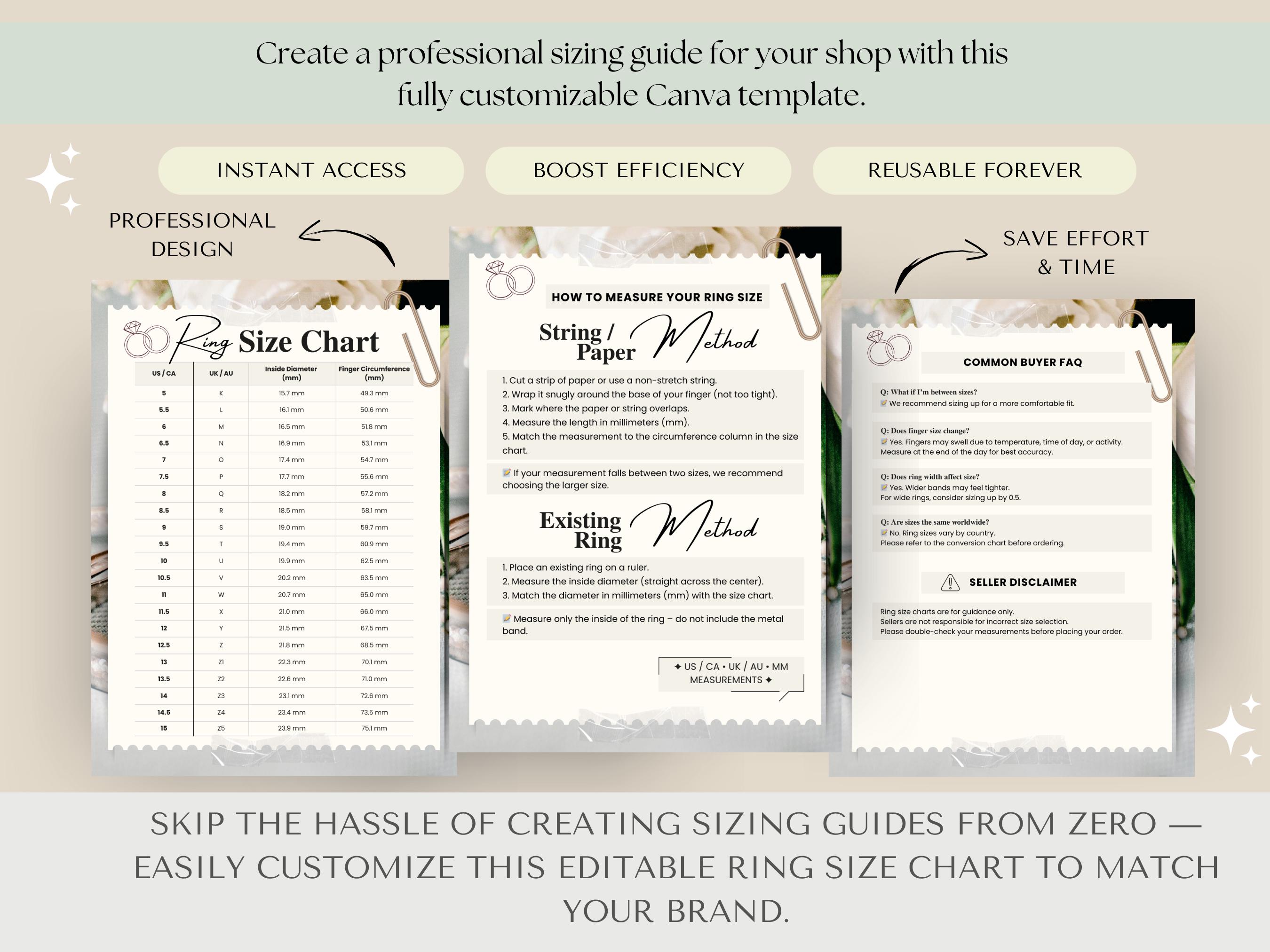 Ring Making Chart Editable Ring Size Chart Template | Printable Ring Sizer | Ring ...