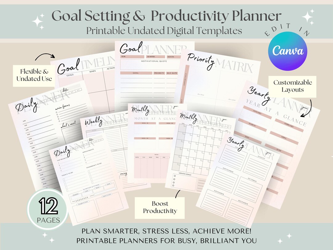 Goal Setting & Productivity Planner, Daily Weekly Monthly Planner ...