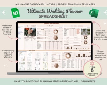 Ultimate Wedding Planner | Wedding Checklist | Budget Tracker | Guest List | Seating Plan | Wedding Timeline Itinerary | Canva Wedding Card