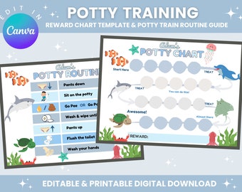Editable Potty Training Chart | Potty Chart | Toilet Training Guide | Potty Reward & Sticker Chart | Sea Creature | Underwater Adventure