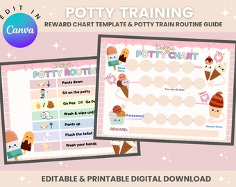 Editable Potty Training Chart | Printable Potty Chart | Toilet Training Guide | Potty Reward & Sticker Chart | Potty Tips | Ice Cream Theme