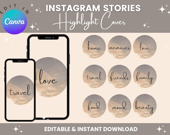 9 Instagram Highlight Cover,IG Story Cover,Aesthetic Highlight Cover,Instagram Story, Personal Life,Evening Sky Simple Theme for Personal IG