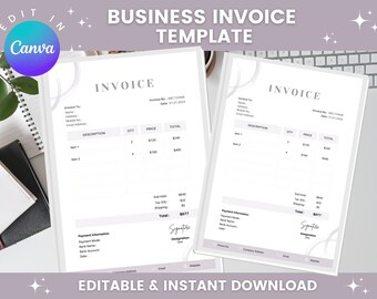 Editable Invoice Template | Simple Business Receipt & Quotation Form | PDF Invoice Payment | Light Purple Theme | Custom Invoice PDF