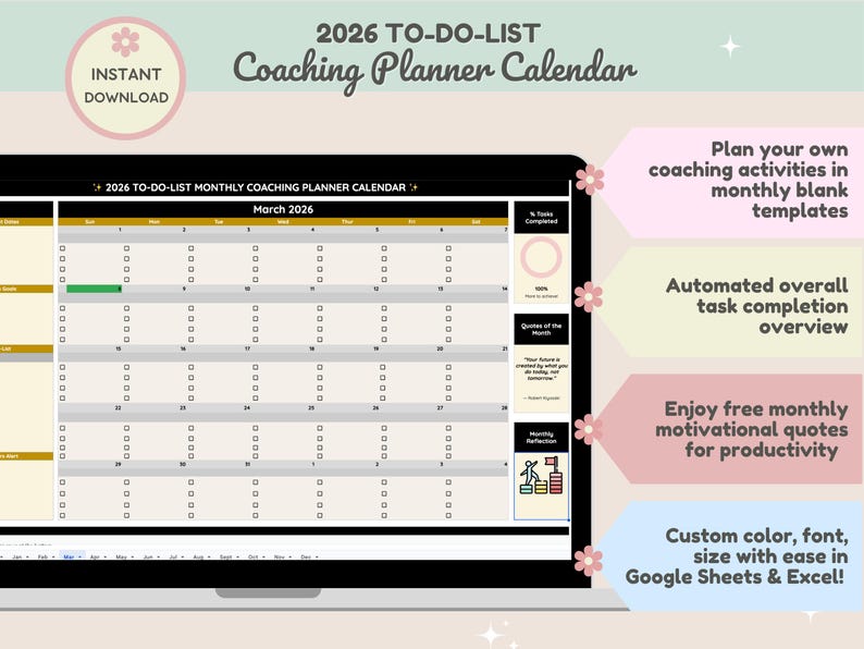 2026 Excel Calendar & Google Sheets for Coaches | Coaching Monthly ...