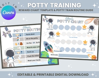 Bearbeitbares Töpfchen | Druckbare Töpfchen Tabelle | Anleitung für das Toilettentraining | Potty Reward & Sticker Chart | Töpfchen | Weltraum-Thema