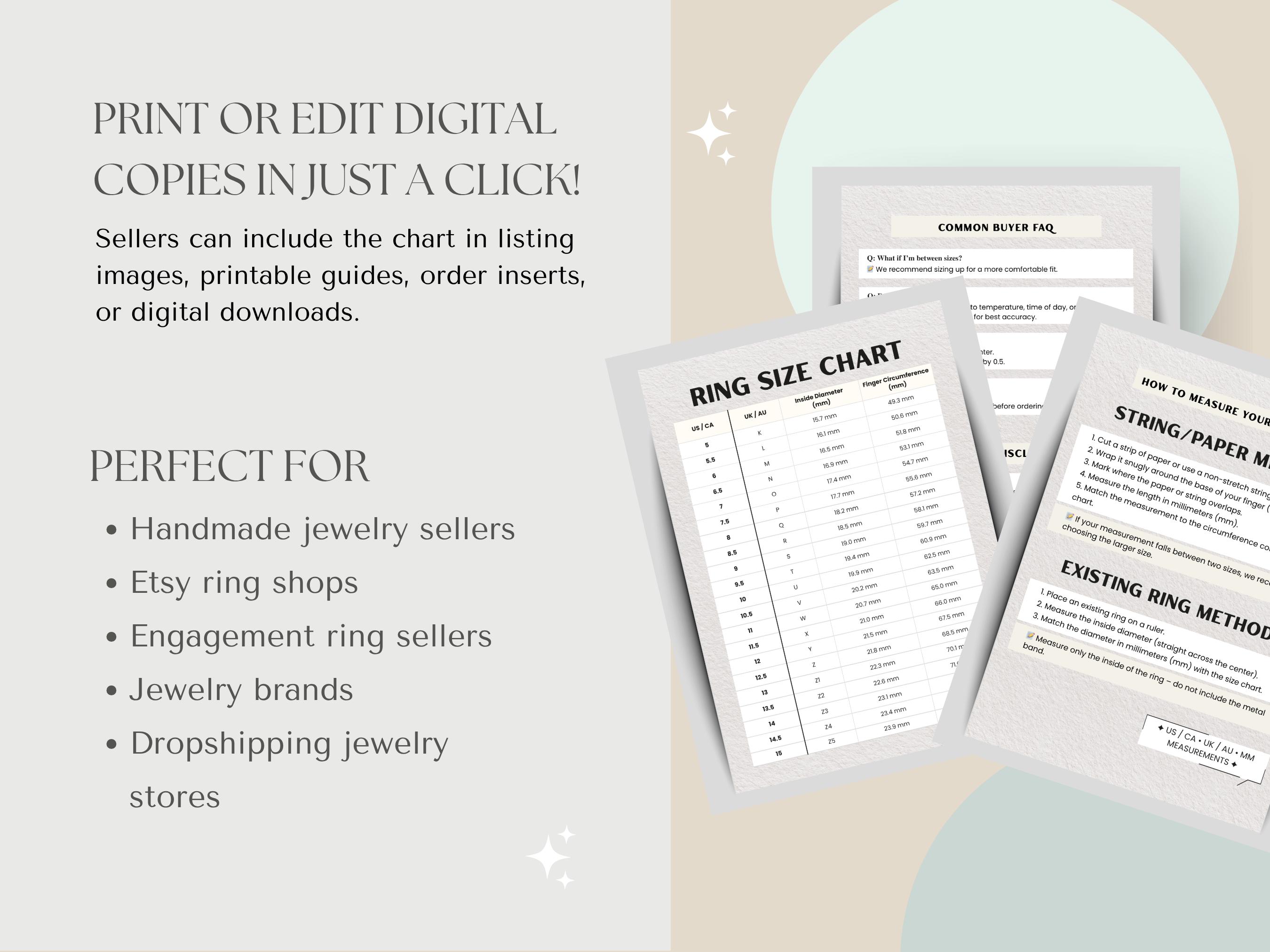 Ring Making Chart Editable Ring Size Chart Template | Printable Ring Sizer | Ring ...