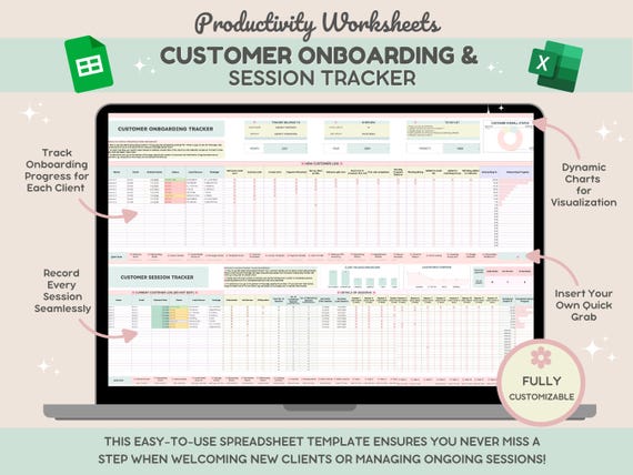 Customer Onboarding Tracker for Coaches | Client Session Management | Client Onboarding Checklist | Excel To Do List| Onboarding Spreadsheet