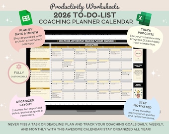 2026 Excel Calendar & Google Sheets for Coaches | Coaching Monthly Calendar 2026 | Client Calendar | Business Planner | Business Management