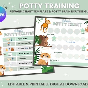 Editable Potty Training Chart | Printable Potty Chart | Toilet Training Guide | Potty Reward & Sticker Chart | Potty Tips | Jungle Theme