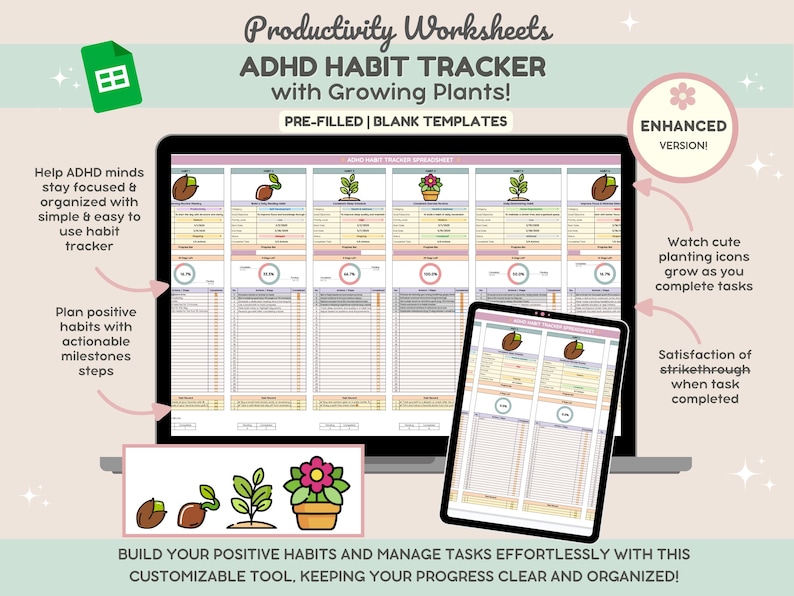 ADHD Habit Tracker | Task Tracker Spreadsheet | Task Management | Task ...