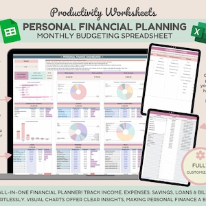 Personal Financial Planning | Financial Planner | Income Expense Tracker | Budget Spreadsheet | Money Management | Monthly Budget Template