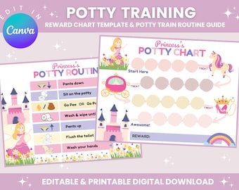 Editable Potty Training Chart | Printable Potty Chart | Toilet Training Guide | Potty Reward & Sticker Chart | Princess Magical Theme