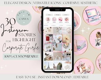 30 Instagram Highlight Covers, Corporate Girlie, Feminine Style Social Media, Daily Life Icons, IG Story Cover, Personal Life