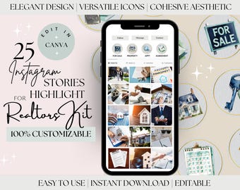 25 Instagram Highlight Covers Realtors Kit, Realtor Marketing, Property Agent, Real Estate Social Media, Property Management, IG Story Icons