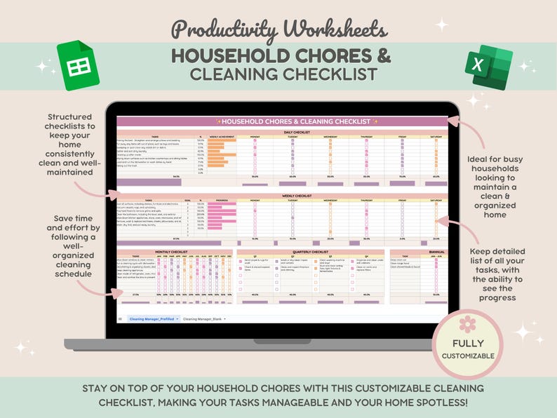 Household Chores & Cleaning Checklist | Daily, Weekly, Monthly Cleaning ...