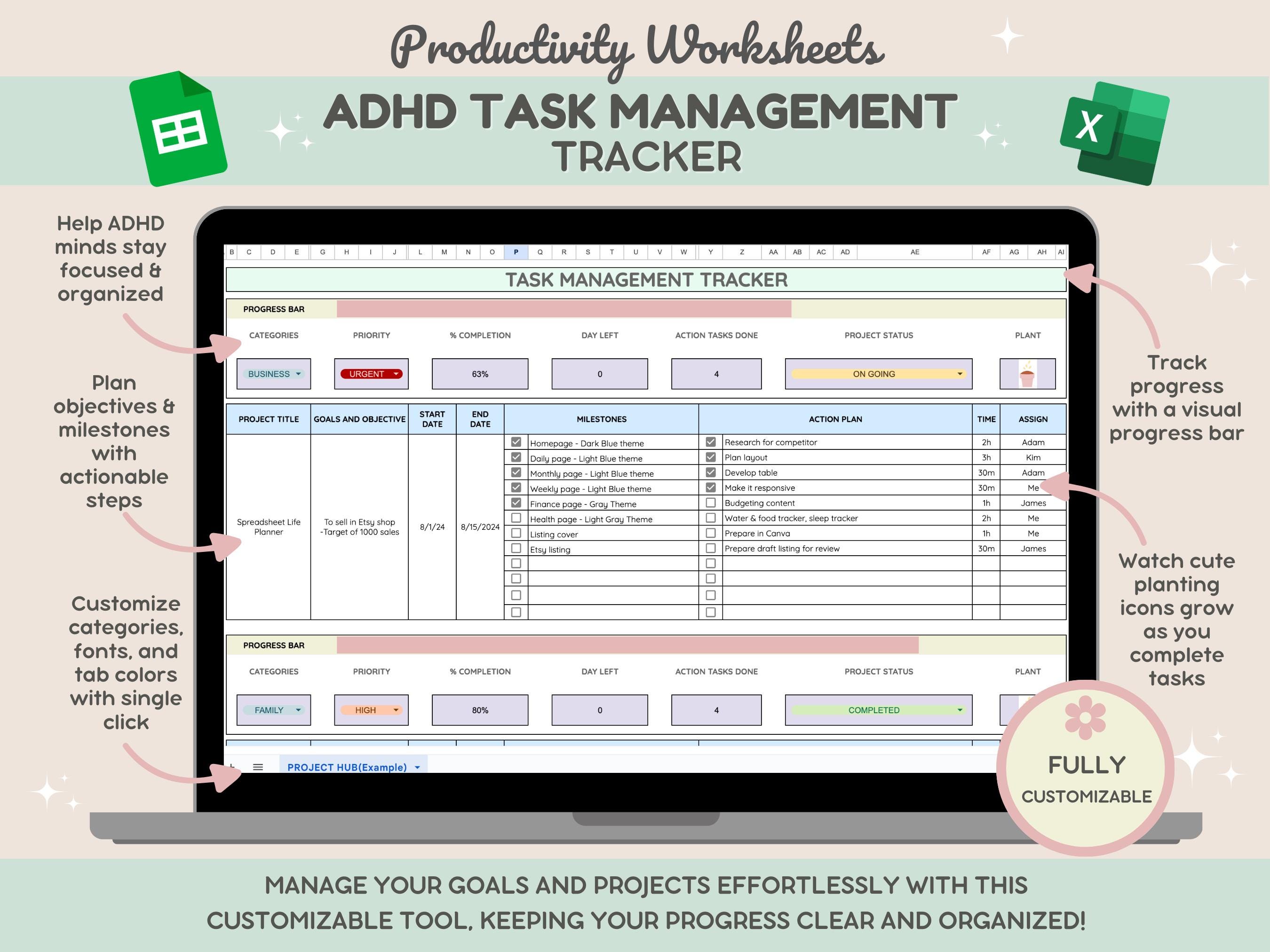 ADHD Task Tracker Spreadsheet | Task Management | Task Planning ...