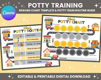 Editable Potty Training Chart | Printable Potty Chart | Toilet Training Guide | Potty Reward & Sticker Chart | Car Road Theme | Kids Potty
