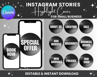 24 Instagram Highlight Cover for Small Business,IG Story Cover,Aesthetic Highlight Cover, Instagram Story,IG Follower Boost,Black Theme