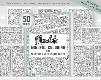 Mindful Mandala Coloring Pages: Gratitude Quotes, Relaxation (PDF Download)