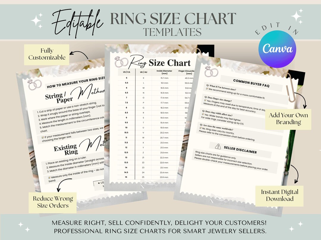 Ring Making Chart Editable Ring Size Chart Template | Printable Ring Sizer | Ring ...