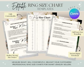 Editable Ring Size Chart Template | Printable Ring Sizer | Ring Measurement Chart for Jewelry Seller (Canva)